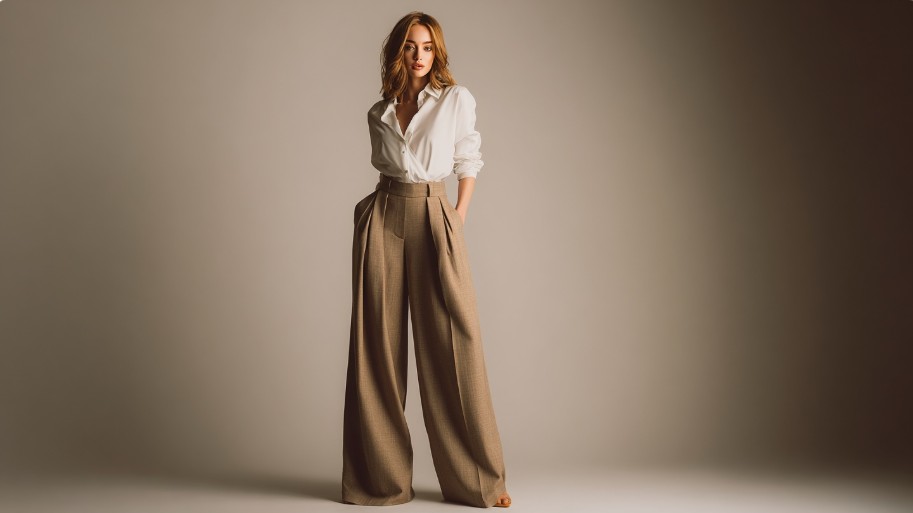 Wide-leg trousers and crisp blouse styled in a minimal editorial look inspired by Aritzia fall collection 2025