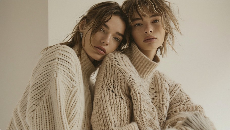 Soft neutral knit sweaters styled in a minimal clean-girl aesthetic inspired by Aritzia fall collection 2025