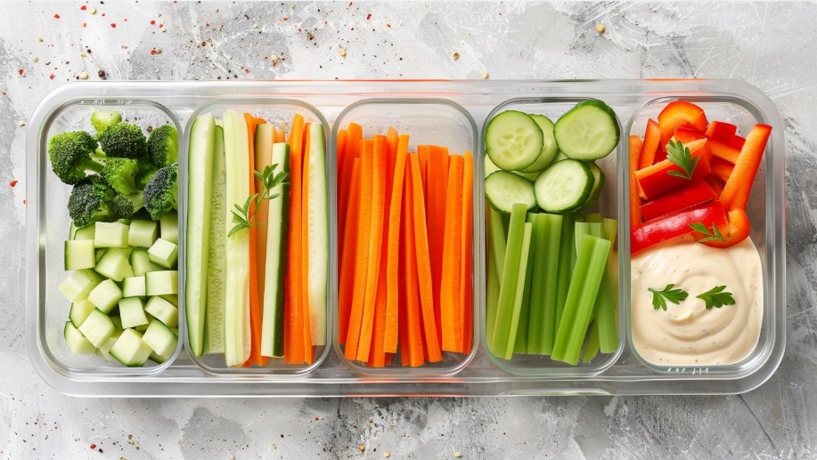Veggie sticks and dips prepared as the best backpack snacks