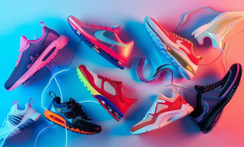 Flat-lay display featuring the best sneakers 2025 in trending colors