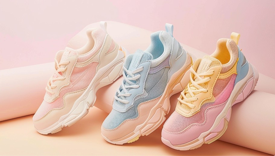 Flat-lay of chunky retro runners representing the best sneakers 2025