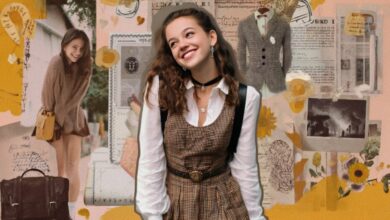 Aesthetic collage representing a capsule wardrobe with vintage academic fashion elements