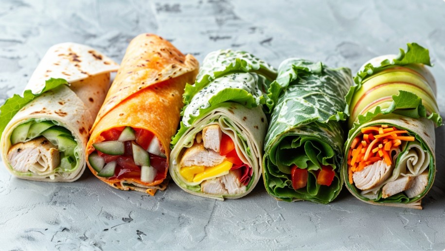 Assorted wraps displayed as part of healthy school lunches