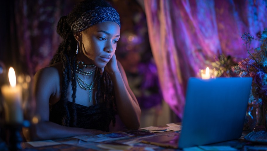 Teen girl looking at her laptop under candlelight representing emotional online comparison