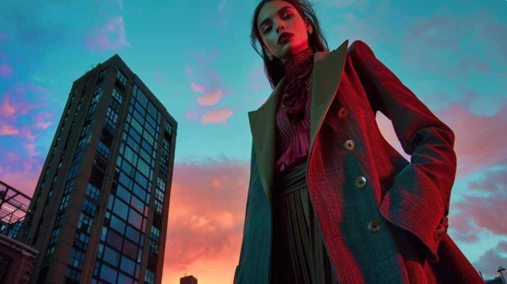 Fashion editorial look featuring layered babydoll top with structured outerwear for seasonal styling inspiration