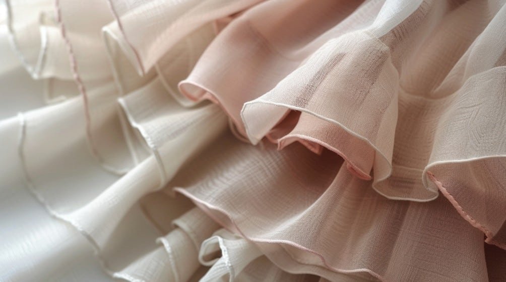 Close-up of flowing babydoll fabric and structured peplum fabric