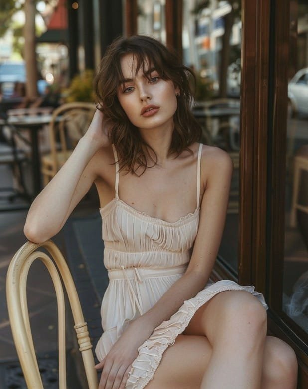 Babydoll dress with adjusted seam placement on shorter torso