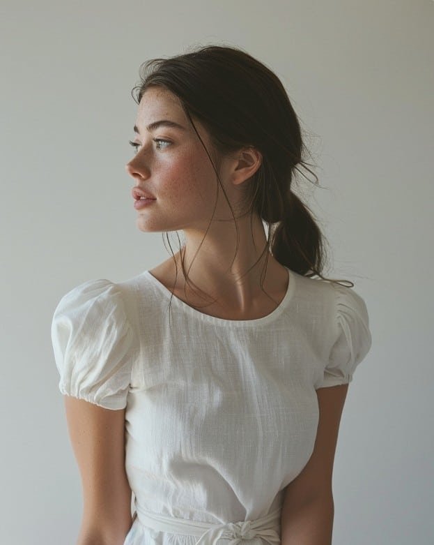 Detailed view of babydoll silhouette showing under-bust seam placement