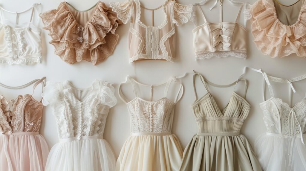 Collection of babydoll tops and dresses showing different silhouettes and fabrics