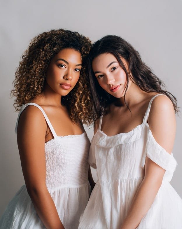 Fashion editorial showing babydoll tops styled for petite, curvy, and athletic body types