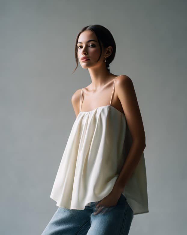 Linen babydoll top fashion editorial