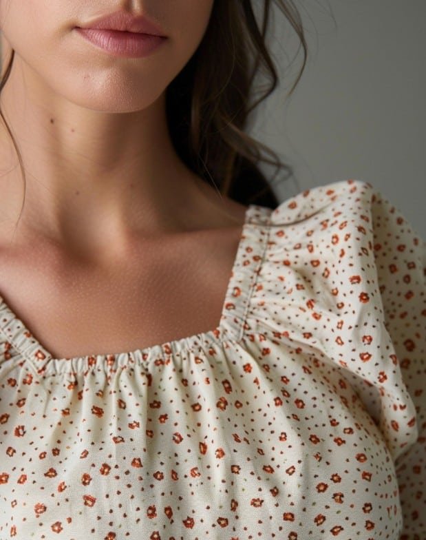 Babydoll top puff sleeves neckline smocked detail image