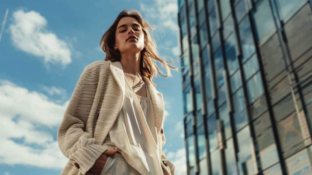 Babydoll top layered outfit styled for multiple seasons fashion editorial look