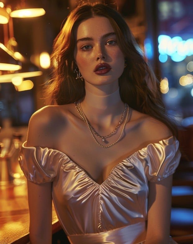 Luxury editorial babydoll top with satin skirt romantic evening outfit