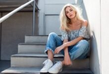 Luxury fashion editorial babydoll top outfit modern styling