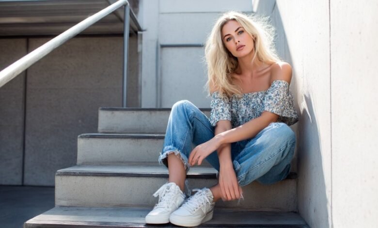 Luxury fashion editorial babydoll top outfit modern styling