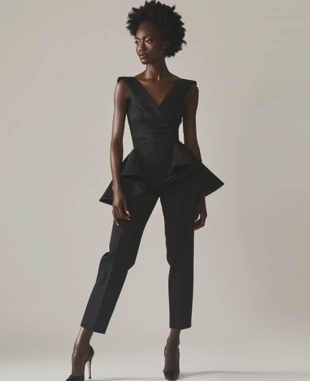 Close-up of peplum top highlighting fitted waist seam