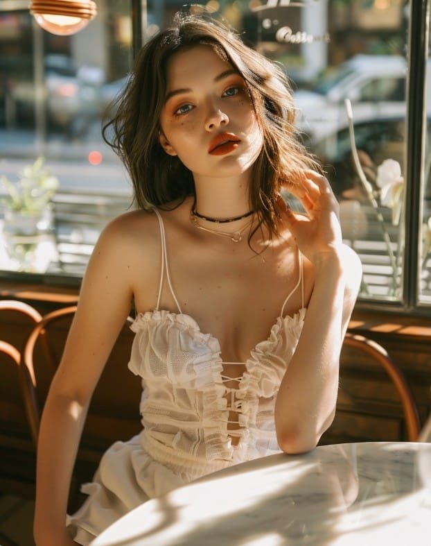Luxury editorial babydoll top outfit styled for modern occasions