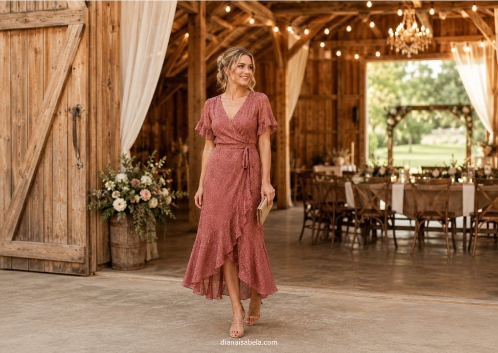 semi formal barn wedding guest dress Barn Wedding Guest Dresses: Rustic-Chic & Boots