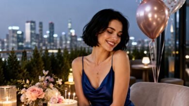 Birthday caption for girlfriend with a romantic rooftop celebration