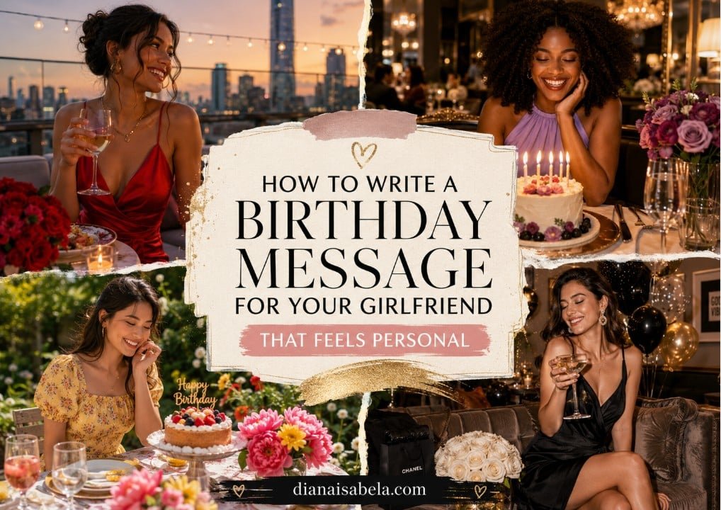 Birthday message for girlfriend ideas with romantic celebration scenes