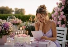 Birthday wishes for long-distance girlfriend with a romantic garden birthday card