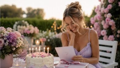 Birthday wishes for long-distance girlfriend with a romantic garden birthday card