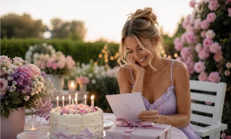 Birthday wishes for long-distance girlfriend with a romantic garden birthday card