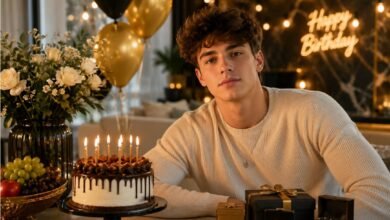 Birthday wishes for son from mom with a warm celebration scene, birthday cake, thoughtful gifts, flowers, balloons, and loving mother-to-son message ideas