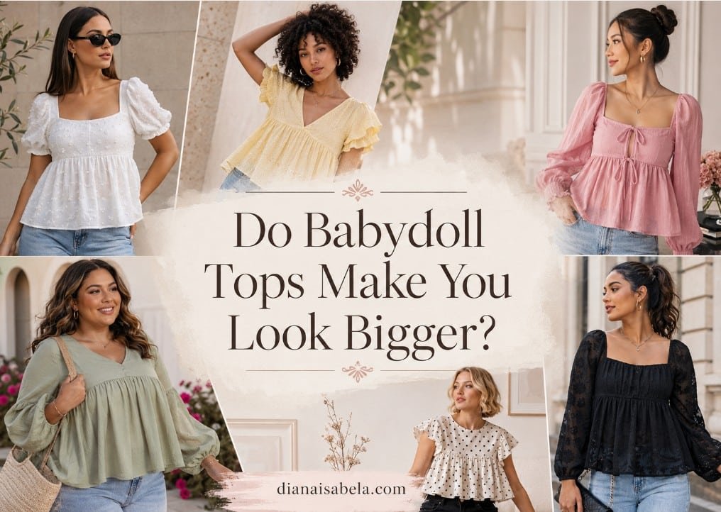Do Babydoll Tops Make You Look Bigger? The Honest Styling Answer 2 Editorial collage of different women wearing babydoll tops in varied flattering outfit styles