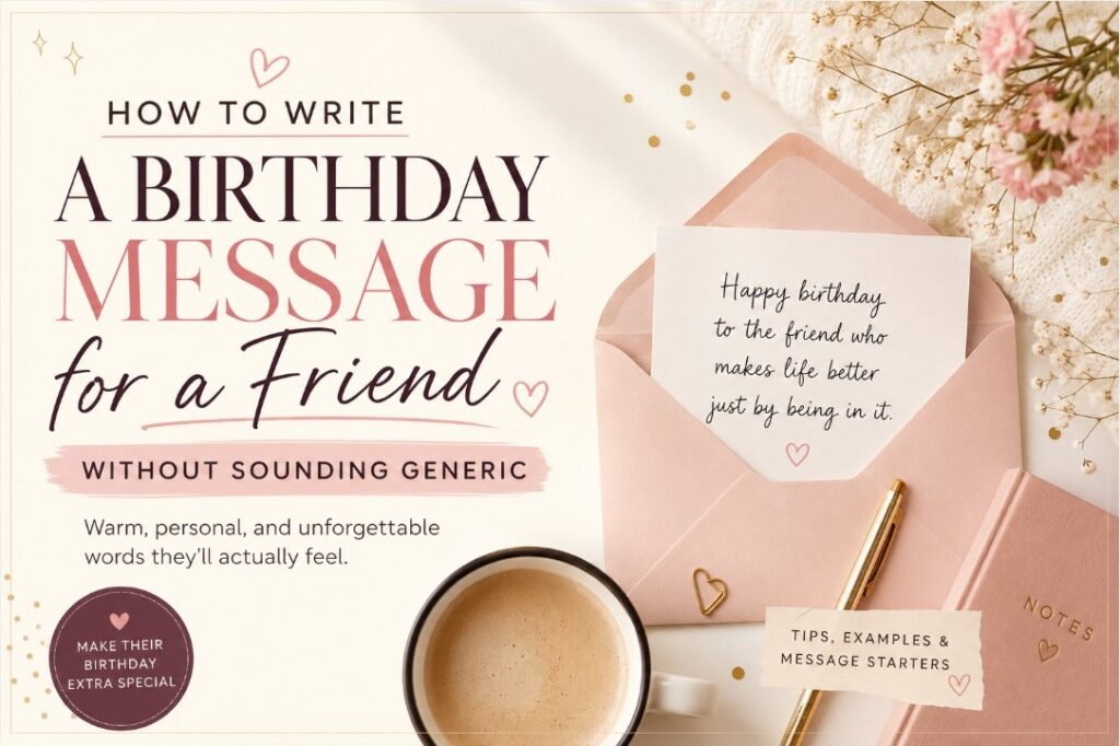 How to Write a Birthday Message for a Friend Without Sounding Generic 2 Stylish friends celebrating a birthday together with cake, candles, flowers, and warm editorial friendship mood