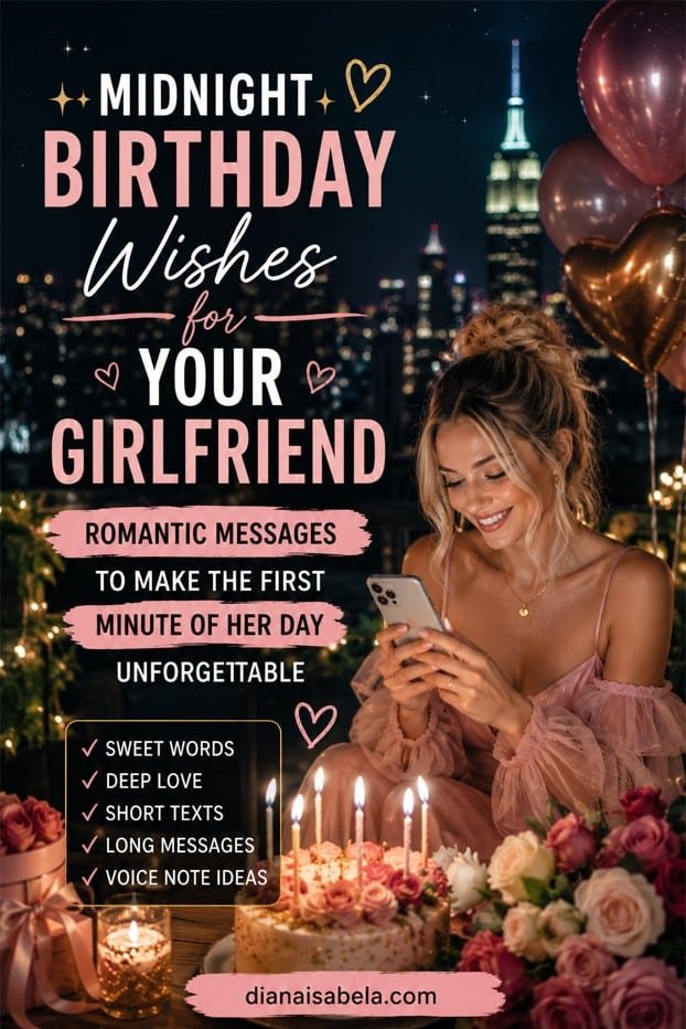 Midnight birthday wishes for girlfriend with romantic first-minute message ideas