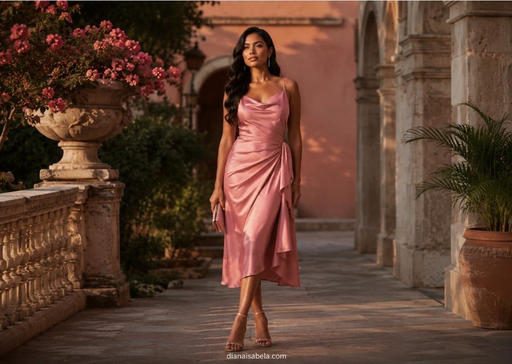 rose pink wedding guest dress Light Rose Midi Length Dress, Wedding Guest Dress, Mother of the Bride Dress, Cocktail Dress, Bridesmaid Dress, Summer Dress