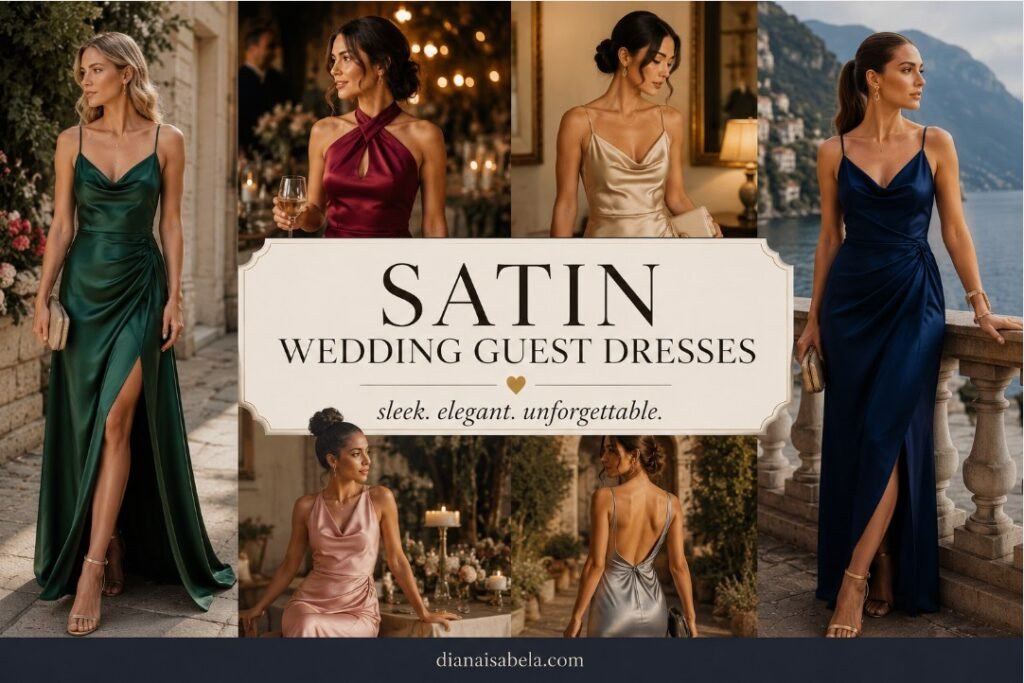 Satin Wedding Guest Dresses: Sleek Looks That Feel Expensive 2 Satin wedding guest dresses in elegant colors, polished silhouettes, and refined celebration styling