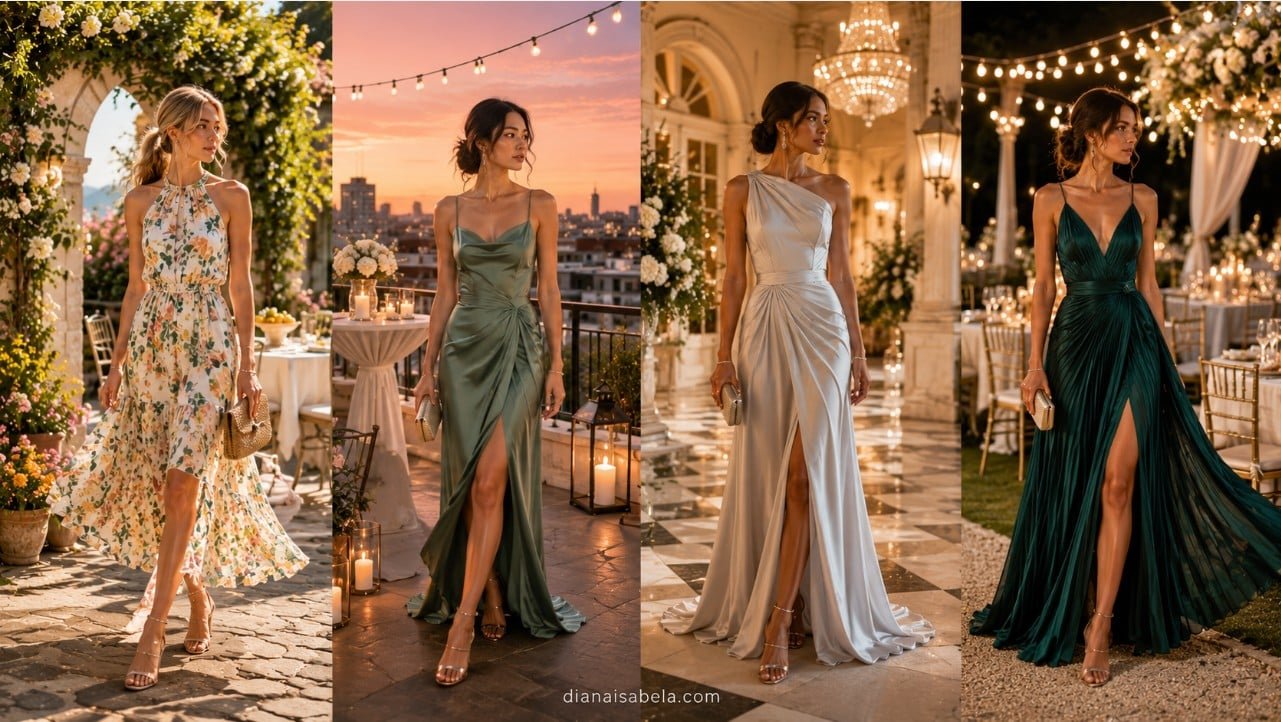 Wedding guest dresses by dress code with dressy casual, cocktail, formal, and black tie optional outfit ideas