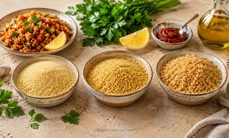 Fine, medium and coarse bulgur compared for making Turkish kisir salad