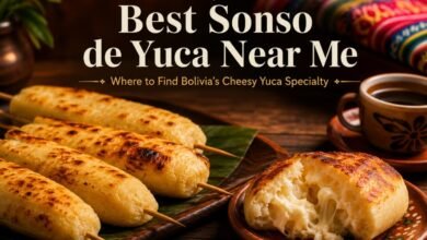 Grilled Bolivian sonso de yuca with melted cheese, coffee and traditional table details