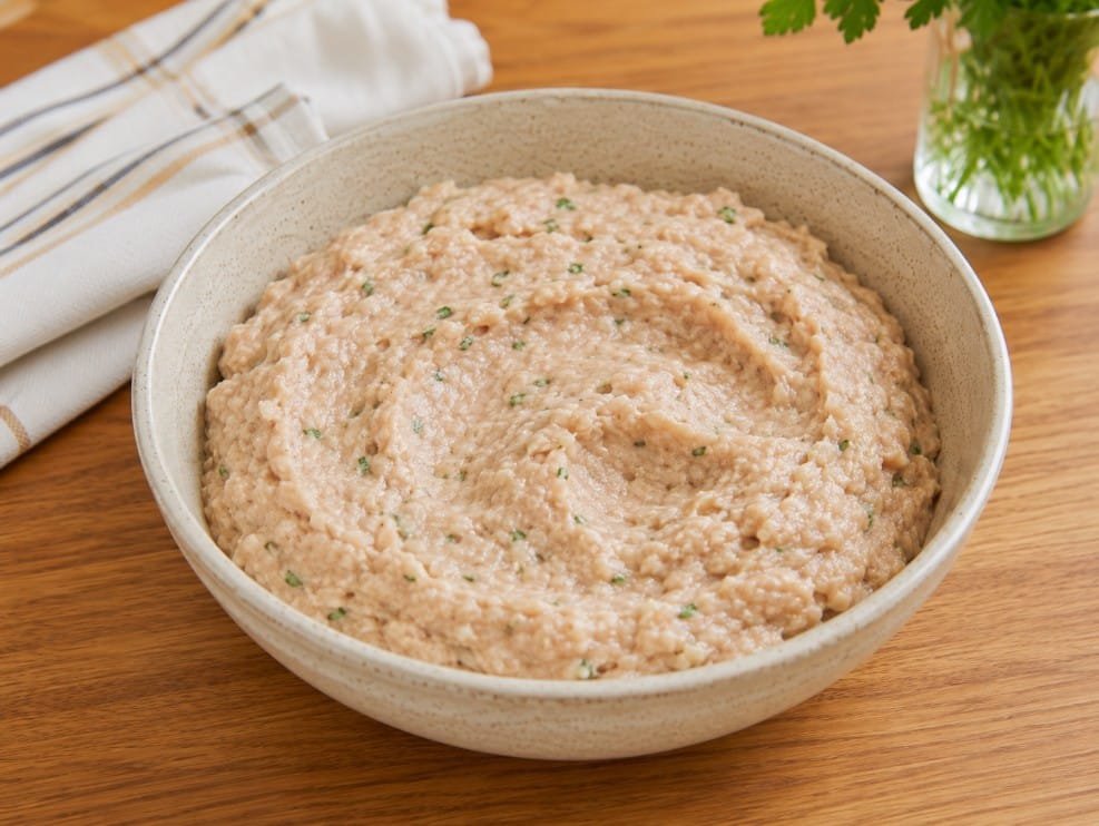 Correct soft and moist texture of chilled turkey kotleti mixture