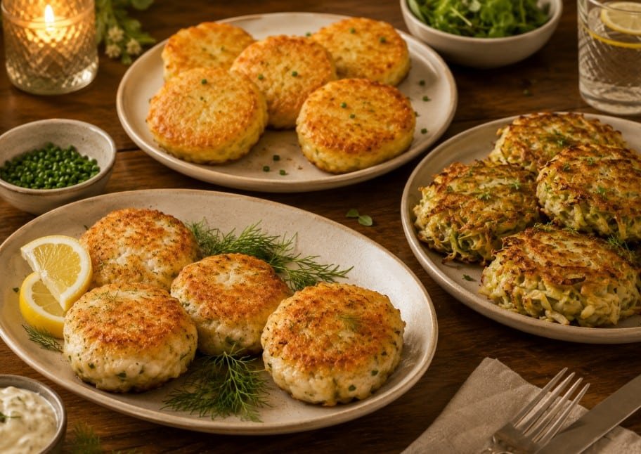 Fish, potato and cabbage kotleti with golden crusts