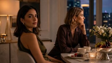 Two stylish women in their late twenties sitting quietly after dinner as their friendship feels more distant