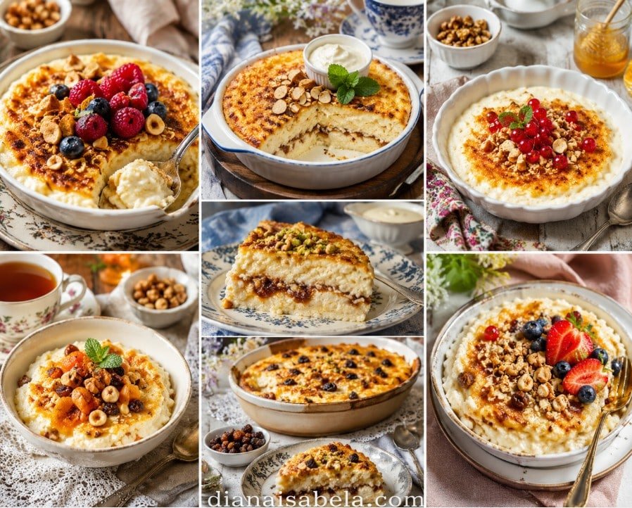 Guryev porridge with cream, toasted nuts, berries, dried fruit, honey and caramelized milk layers.