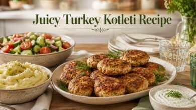Turkey Kotleti Recipe: Juicy Turkey Cutlets That Stay Tender 2 Juicy turkey kotleti served with mashed potatoes, cucumber tomato dill salad and creamy dill sauce