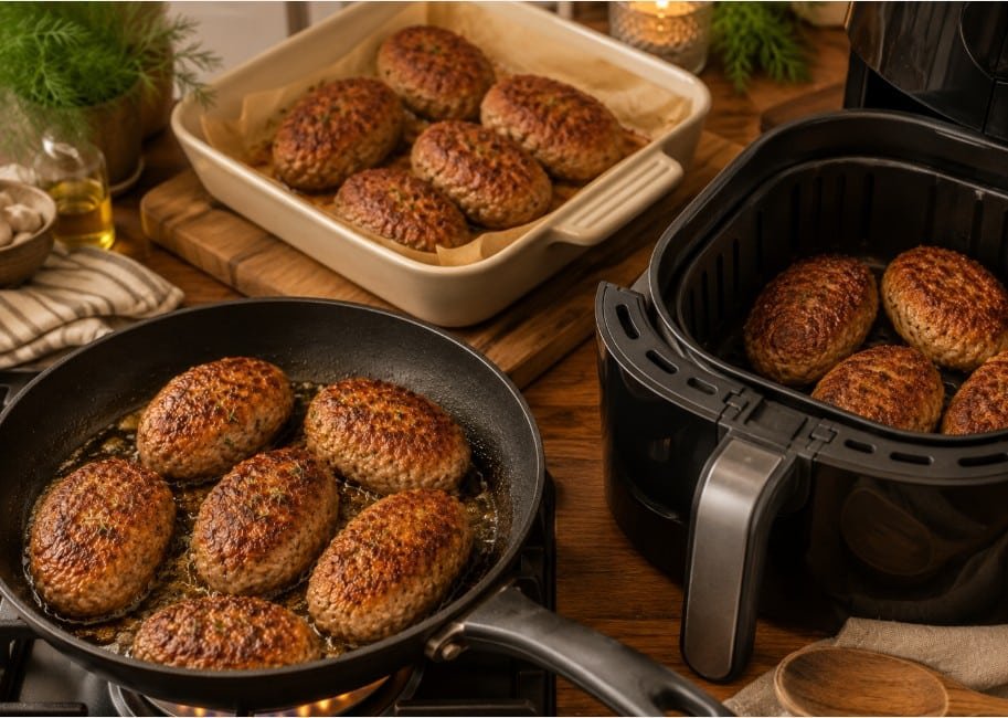 Pan-fried, oven-baked and air-fryer kotleti cooking methods