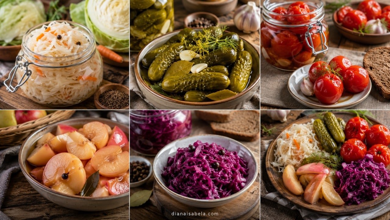 Pickled vegetables and fermented sides for a Russian grocery shopping list