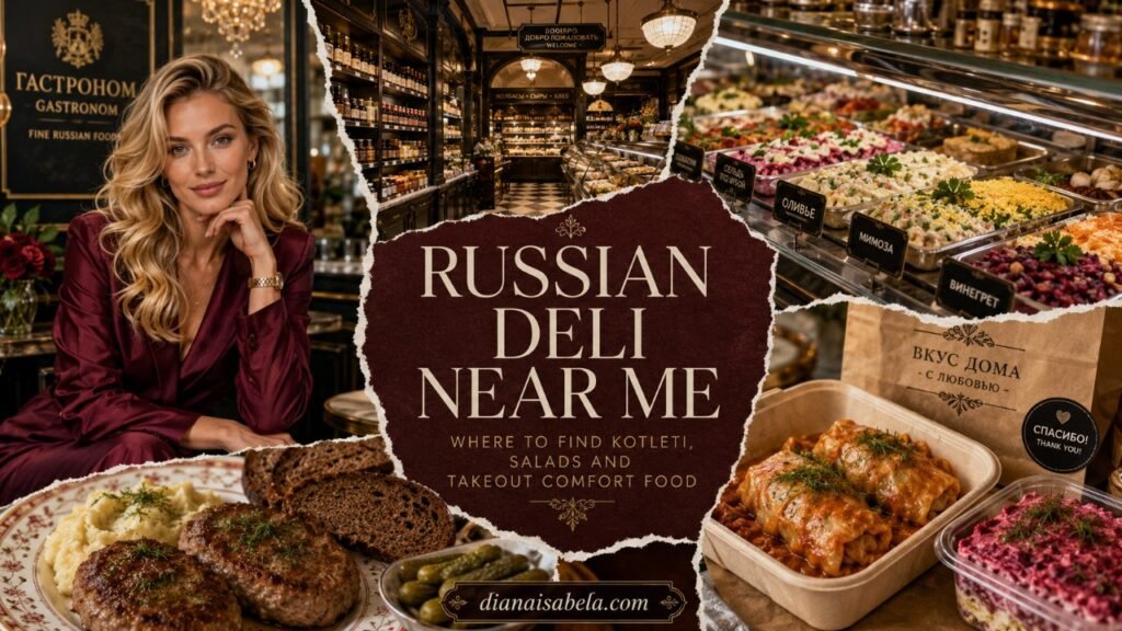 Russian deli near me guide with kotleti, prepared salads, rye bread, takeout comfort food and elegant Eastern European deli atmosphere