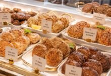 Elegant restaurant buffet with many Russian kotleti varieties including chicken, turkey, beef, lamb, fish, vegetable and buckwheat cutlets