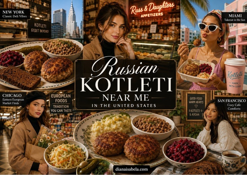 Russian kotleti near me in the United States guide with kotleti, buckwheat, beet salad, cabbage salad, rye bread, deli counters and American city food scenes