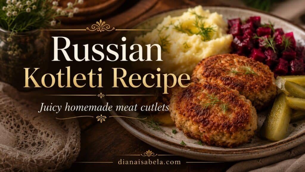 Russian Kotleti Recipe: Juicy Homemade Meat Cutlets 1 Russian kotleti recipe with juicy homemade meat cutlets, mashed potatoes, beet salad and pickles