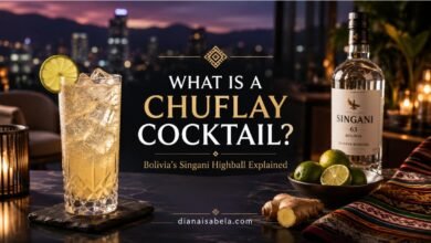 Chuflay cocktail made with Bolivian Singani, ginger ale, fresh lime, and ice