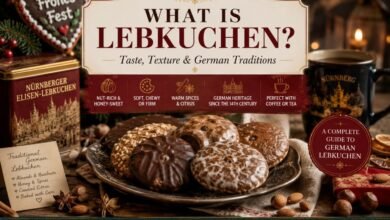 Traditional German Lebkuchen with chocolate, sugar glaze, nuts and warm spices
